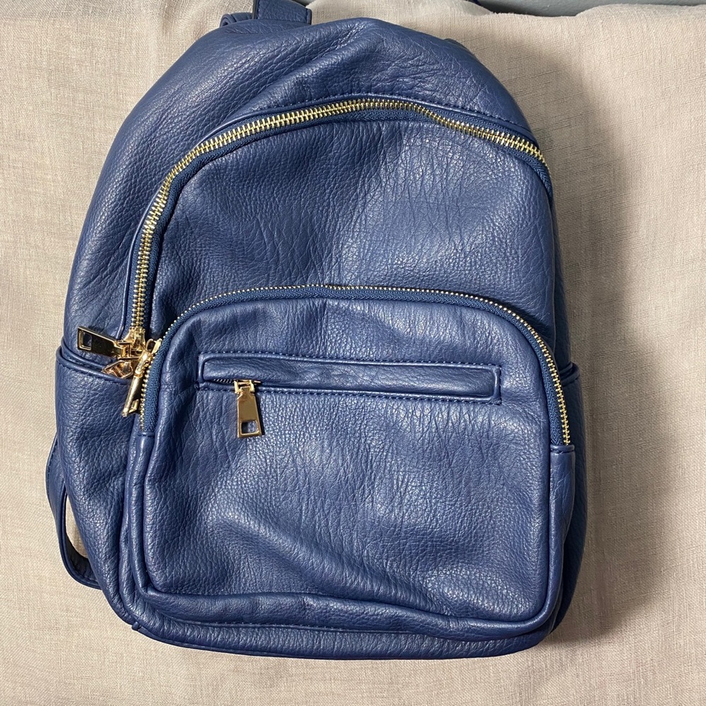 Blue Vegan Leather Mini Back Pack